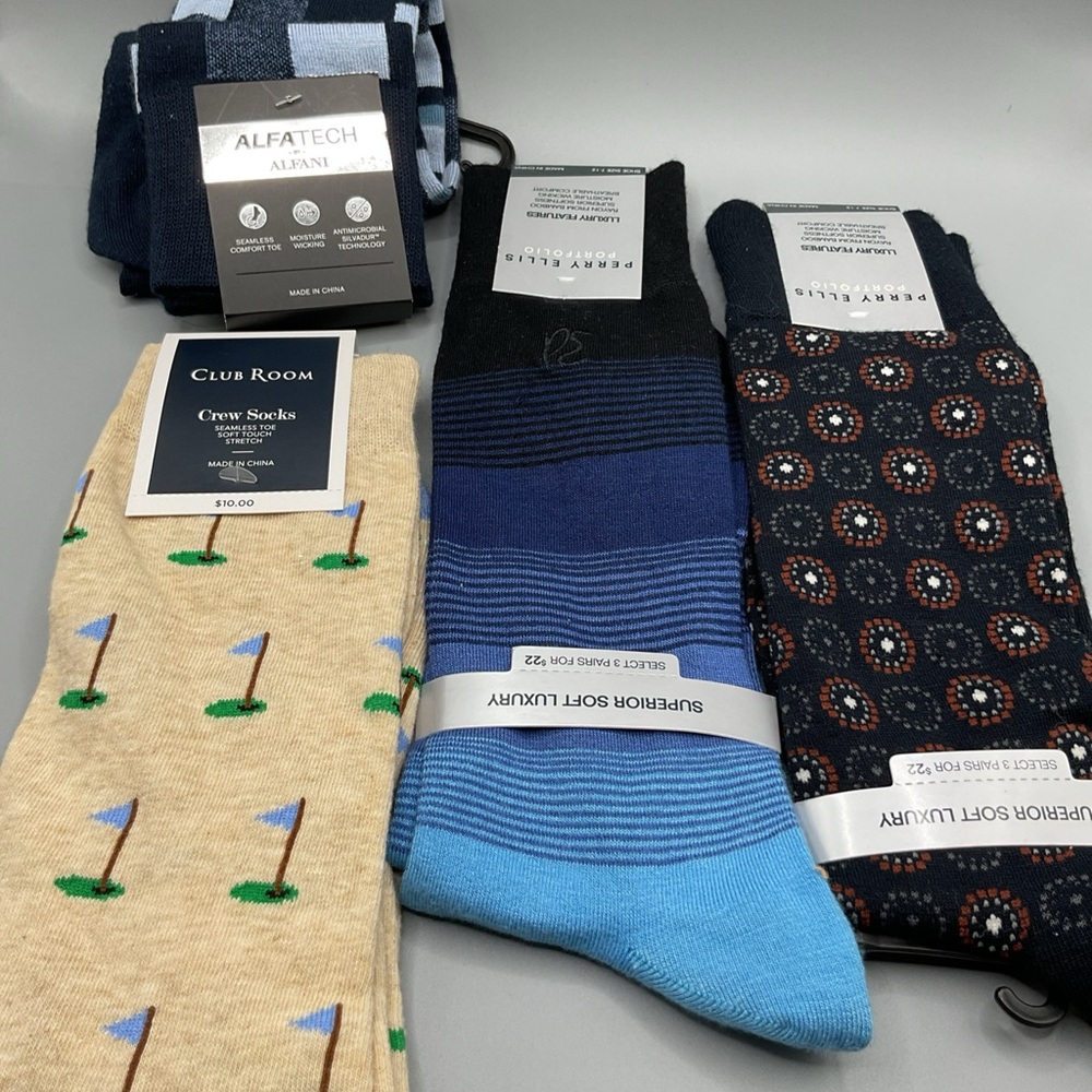 Men’s Designer Socks Bundle 4 Pairs ( Alfani Club Room Perry Ellis